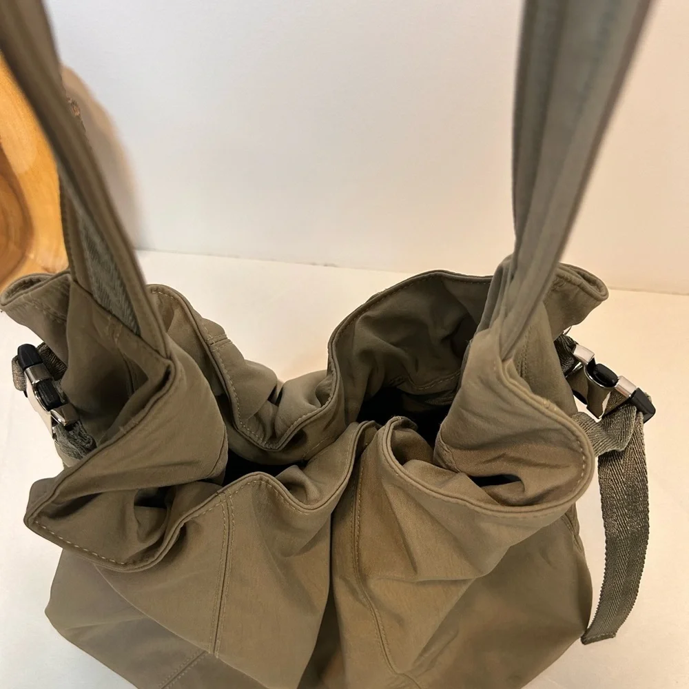 Zara‎ Hobo Olive Canvas Shoulder Bag adjustable side straps magnetic closure